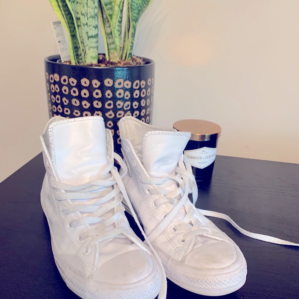 😍😍 White Leather CONVERSE Chuck Taylor high top